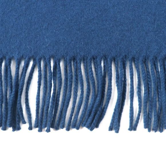 Hermes 100% Cashmere Logo Embroidered Fringed Large Scarf Shawl Scarf Blue Women - Picture 7 of 9